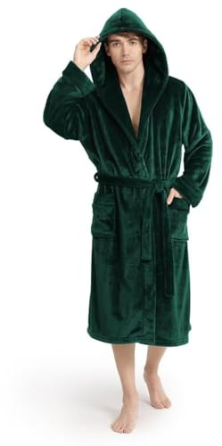 Yurhap Luxury Mens Robe with Hood, Ultra Cozy Fleece Bathrobe for Men, Plush Hooded Robe with Belt & 2 Pockets