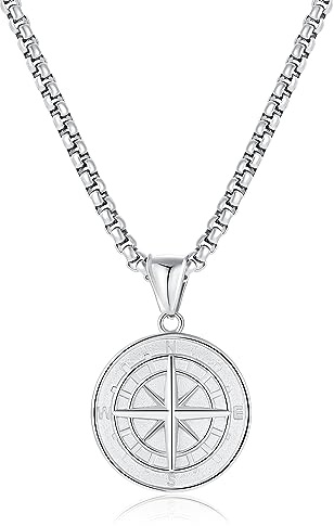 Collar Hombre/Mujer Acero Inoxidable 325l Collar de Cadena para Hombre Collar con Colgante de BrúJula Chapado en Joyas para Hombre CumpleañOs Aniversario DíA de San ValentíN Regalos para Padre Marido