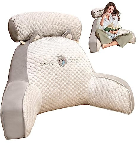 Ghores Rückenlehnen zum Sitzen im Bett,Lesekissen fürs Bett - Rückenkissen mit Abnehmbarer Nackenstütze und Armlehnen zum Sitzen im Bett, Lesen, Fernsehen, Spielen