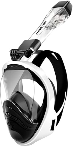 HINATAA Masque de Plongée en Apnée Intégral à 180°, Double Float Ball Masque Snorkeling, Anti-Buée Anti-Fuite Masque Tuba Snorkeling, Kits Lunettes de Plongée pour Adultes et Jeunes (Noir Blanc, S/M)