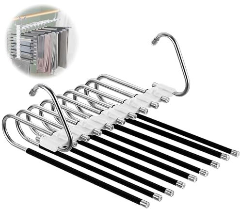 Loputon 2 Stück Hosenbügel Kleiderbügel Platzsparend aus Edelstahl rutschfest Faltbare Multifunktionaler Bügel für Hosen, Schals, Jeans, Kleidung, Handtücher (Schwarz mit 14 Kleiderbügels)