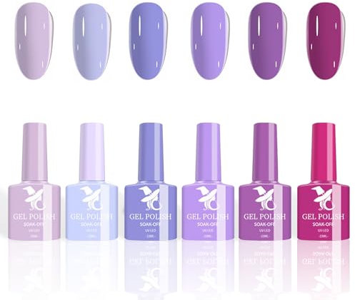 Ceboic Vernis Semi Permanent, 6 Couleurs Pailleté Violet Lilas Rose Foncé Violet Brillant Vernis Gel Ongles Soak Off UV/LED Manucure Kit pour Nail Art Salon Home DIY Cadeau, 10ML