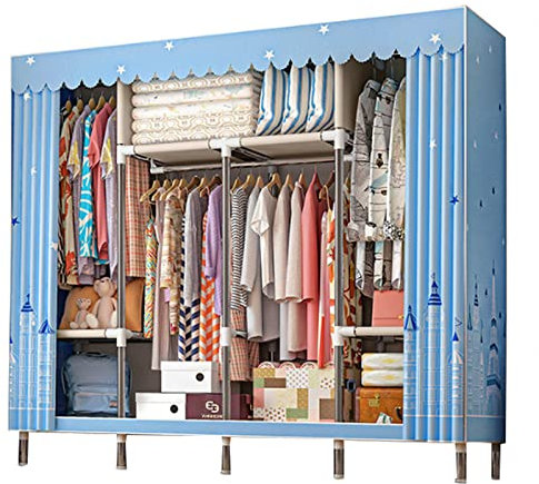 Kleiderschrank aus Leinen, mit Fächern und Kleiderstange, Stoff-Kleiderschrank, Aufbewahrungsorganisator, Schrank für Ankleidezimmer, Schlafzimmer, B-166 x 45 x 172 cm