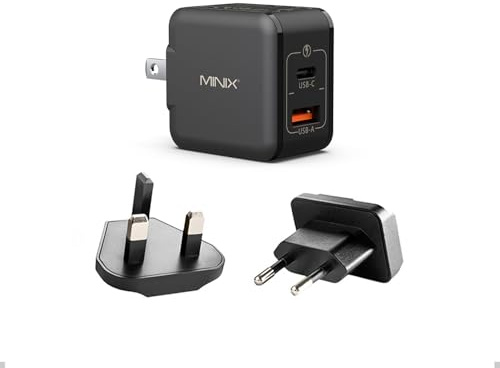 MINIX NEO P1 Mini 33W PPS 2-Port GaN Ladegerät 1 USB-C Port Schnellladegerät, 1 USB-A Port Schnellladegerät 3.0. Kompatibel mit iPhone 8-15 Serie, Galaxy S10-S21, Pad und mehr.