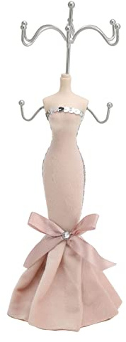 Tomotato Schmuckständer Puppe, 28×7cm Modellkleid Ohrring Halskette Ring Schmuckhalter Hängender Schmuck Organizer Rosa Schaufenster Puppen Ständer Schmuck Turmregal