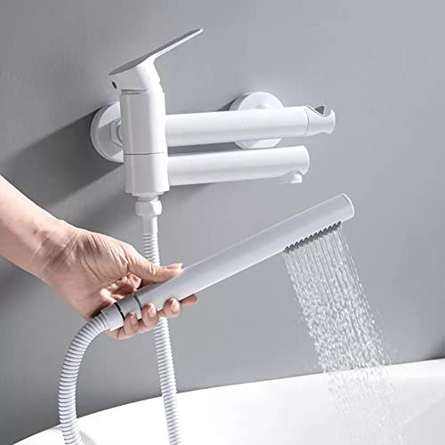 Badewannenarmatur Badewanne Wasserhahn Messing Wandmontage Einhand-Wannenbatterie Wannenarmatur Mit Handbrause Wannenmischer-Dusche Set, Weiß