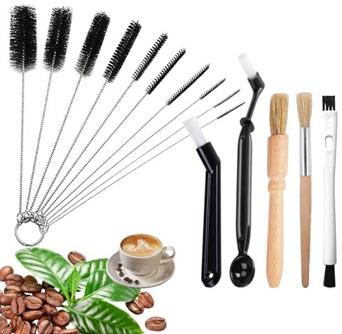 Kaffee Pinsel Barista Pinsel, 15 Stück kaffee reinigungsbürste, Kleine Reinigungsbürste Für Kaffeevollautomat, Strohhalm Bürste Set und Holz Griff Kaffeepinsel für Reinigungsgeräte für Kaffeemaschinen