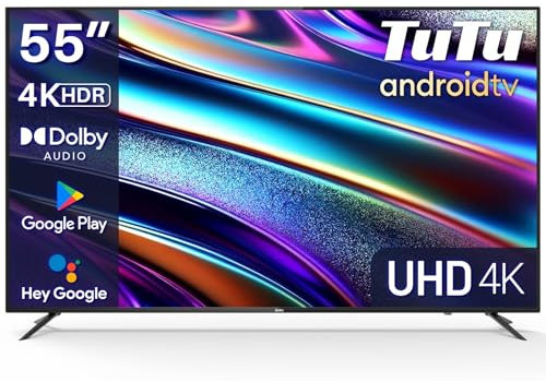 TuTu Smart TV 55 Pollici Televisori 4K UHD HDR HLG Android TV APP Store Triplo Tuner WiFi Bluetooth HDMI USB (2024)