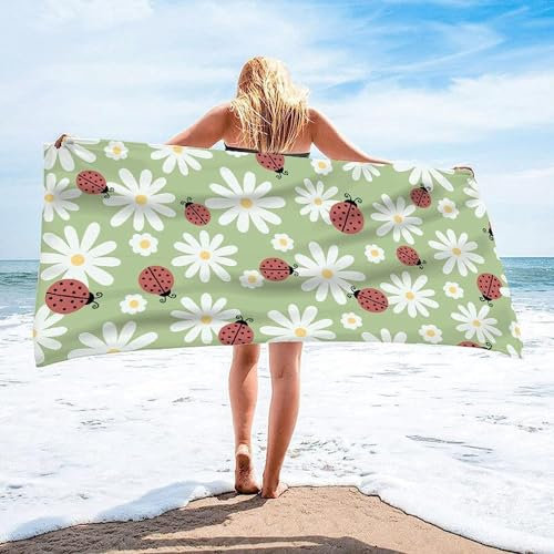 okoikfc 3D Strandtuch 90x180 cm Marienkäfer Badetuch Groß Marienkäfer Microfaser Handtücher Weich Schnell Trocknen Strandhandtuch Herren Frauen Badetücher, Strandtücher Strandlaken Handtuch A1929