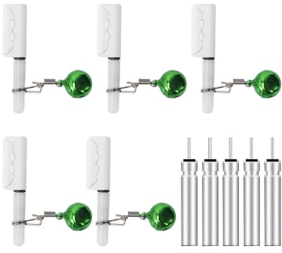DONGKER Bâtons Lumineux de Pêche,5 Pièces Bâton Lumineux D'alerte de Pêche de Nuit,Poteau Lumineux LED avec Cloches pour Canne a Pêche en Mer