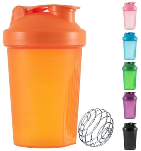Protein-Shaker-Flasche mit Edelstahl-Mischkugel, Protein- und Nahrungsergänzungs-Shaker-Flasche, auslaufsicherer Flip-Flop-Deckel, Shake-Flaschenmixer, BPA-frei, Protein-Shake-Flasche, 400 ml (Orange)