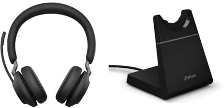 Jabra Evolve2 65 Casque PC sans Fil - Casque Audio Anti-Bruit Certifié Microsoft Teams avec Batterie & Evolve2 65 Station de Charge - USB-A Support de Charge USB-A pour Casque Audio – Noir