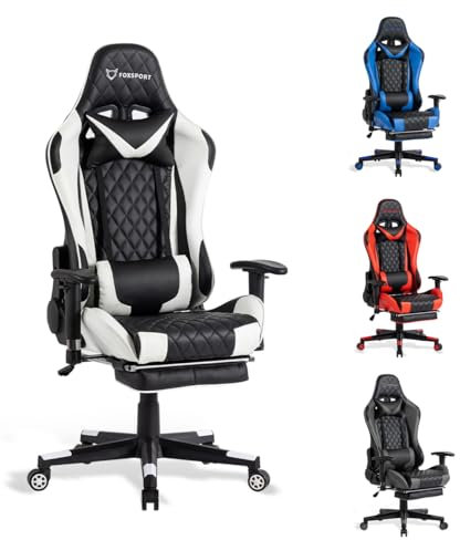 K IKIDO Ergonomischer Gaming-Stuhl, Computerstuhl mit Fußstütze, Kopfstütze, Lendenkissen – Video-Gaming-Stuhl, Verstellbarer, bequemer Bürostuhl für Zuhause und Büro (Weiß, Mit Fußstütze)