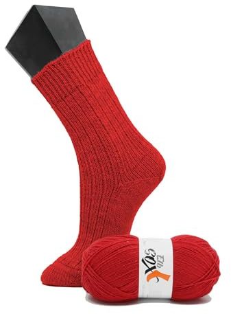 ElbSox Pier 4 gomitoli di lana per calze, 100 g, con una lunghezza di circa 420 m, è sufficiente per un paio di calzini fino alla taglia 46, colore 005, rosso fluo