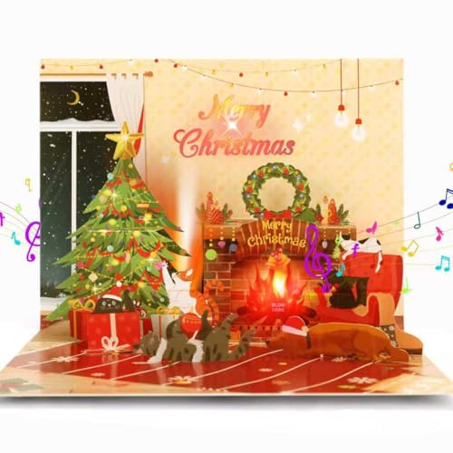 Ecloverlife Weihnachtspop-Up-Karte mit Musik und Lichtern für Damen und Herren (rot)