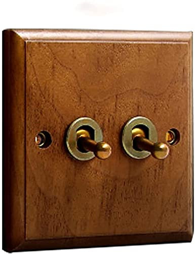 Interruptor de palanca, Interruptor de luz de pared de madera maciza oculto con panel, tipo 86, 1 a 4 entradas, 2 vías, nogal negro, decoración antigua, interruptor for mejoras del hogar(2 Gang)