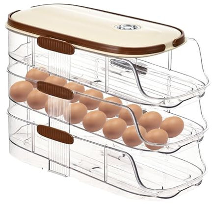Eierhalter für Kühlschrank – Eierspender mit automatischem Rollen | 3-lagiger automatischer Eierspender für Kühlschrank, Box