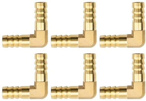 Wilsonzin Pack of 6 Hose Connectors, 10 mm Brass 90 Degree Angle Hose Nozzle, L Shaped Angle Hose Connector, Elbow, Brass Barb Fitting for Liquid & Gas