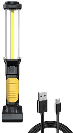 FEVKFTXF Lampe de Travail LED Lampe Mécanique Magnétique Rechargeable 4400 Mah avec Crochets de Suspension Cachés et Chargeur de Cordon USB 5 Modes D'éclairage