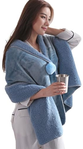 Allayu Bleiben Sie warm und modisch mit einem Wollschal mit Taschen. Weiche Wollschaldecke mit Taschen. Polyester Wollschal für Damen, Blau