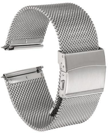 QUARKZMAN Edelstahl-Mesh-Uhrenarmband Breite Schnellwechsel-Metalluhrenarmband verstellbares Klappverschluss-Ersatzband für Männer und Frauen