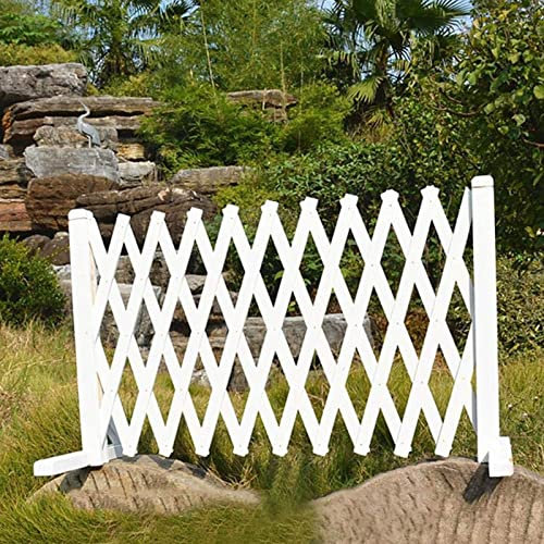 Erweiterbarer Gartenzaun aus Holz mit freistehendem Haustiertor, leichtes und faltbares Holzspalier-Zaun-Panel für Hunde, Pflanzen und Privatsphäre, tragbarer und temporärer Pflanzenschutz (weiß)
