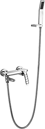SnamicE Badewannenarmatur Chrom Badewannenarmatur mit Handbrause, Wannenmischer Einhebel Wandmontage Badewannenarmatur Messing Badewannenarmatur für Badezimmer,