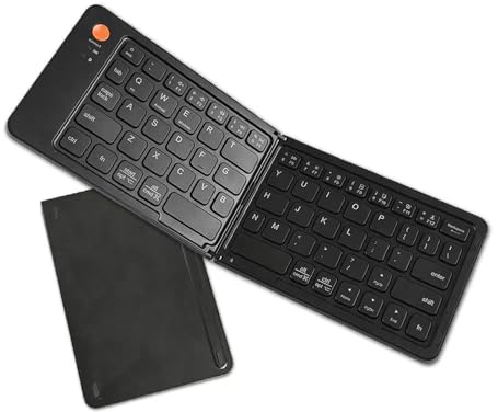 Cuifati Vikbart Bluetooth-tangentbord med stativ, 67 tangenter bärbart trådlöst tangentbord, magnetlås, schip-knapp, smalt fällbart tangentbord för telefon – surfplatta – bärbar dator