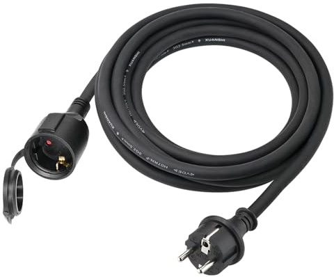 Xuanshi Câble de rallonge extérieur 3 m avec capuchon de protection H07RN-F 3G 2,5 mm² en caoutchouc, câble d'alimentation pour usage extérieur, câble de chantier, câble d'alimentation extérieur avec