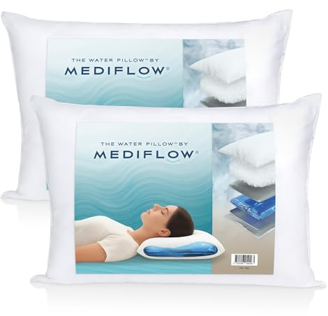 Mediflow Oreiller À Eau Alternatif Down – Réglable pour Soulager Les Douleurs Cervicales, Les Dormeurs sur Le Côté, Le Dos Et Le Ventre, L'Inventeur Original De L'Oreiller À Eau (50 x 70 cm Lot de 2)