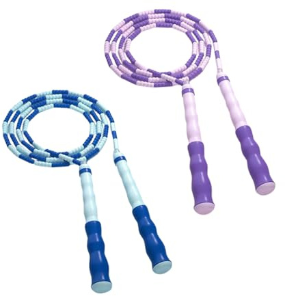 Galenecx 2 Stück Beaded Jump Rope, 2.8m Verhedderungsfrei Seilspringen,Segmented Length Adjustable Fitness Skipping Rope, mit rutschfestem Silikon Griff, für Herren, Damen und Kinder