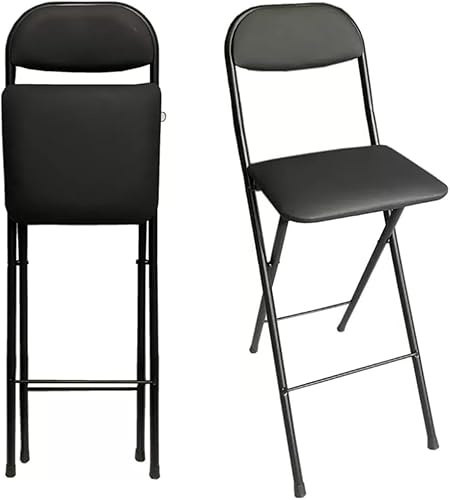 Sgabello da Bar Pieghevole con Schienale | Sgabello Alto Portatile per Il Campeggio| Sedie Pieghevoli da Bancone con Seduta Imbottita|Ideale per Cucina, Negozio, caffè, Black, 70cm/27.5in