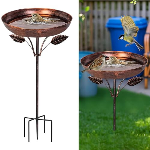 Vartegas Vogeltränke Stehend 82x30.5cm Winterfester Stahl Vogelbad Mit Entwässerungsstopfen Frostsicher Für Wildvögel Outdoor Garten Vogelbecken Wassertränke (A)