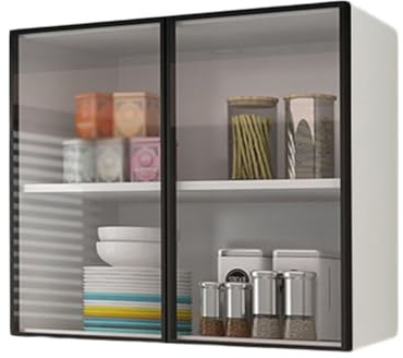 pujindu Küchen-Hängeschrank Aus Holz, Wandmontierter Organizer-Schrank Mit Glas, Freistehender Wandschrank Mit Regal Für Die Küche(60x30x60cm)