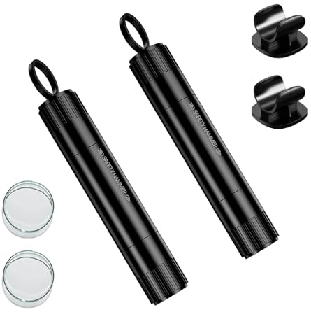 Miosugo 2 i 1 bältesklippare nödhammare, bilfönsterstrimmare, nödhammare, bil, nödhammare med testglas för övning, för bil och bussar, nödtecknad film (elegant svart)