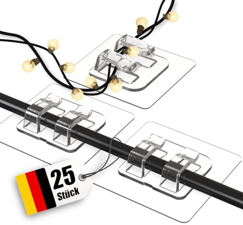 Latoxcaa Kabelhalter 25 Stück Kabelhaken für Außen Kabelclips Wasserfest | Transparent&Kompakt | Selbstklebende Clip für Lichterketten | Mehrzweckhaken Dekoration zum Aufhängen Halter, Kabelmanagement