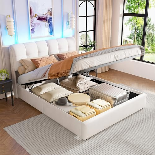 QMTXBYJ Polsterbett Doppelbett 160x200 cm,Hydraulisch Stauraumbett mit Lattenrost und LED Kopfteil, Bett 160x200 mit Bettkasten,Jugendbett Rückenlehne Bett aus Massivholz und Samt,ohne Matratze