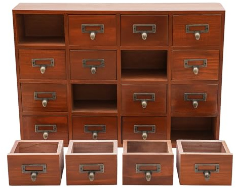 Antique Apothecary Cabinet with 16 Drawers Wood Box Desk Drawer Organizer Box
