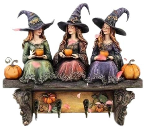 Halloween Witch Fairy Wooden Wall Hanging Ornament for Entryway - Bohemian Witch Key Holder with Hook, Farmhouse Halloween Wall Decor for Living Room, Bedroom, Door