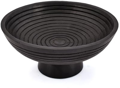 ARAMBH Saladier avec pied en bois de manguier noir - Bol de service moderne avec finition noire pour centre de table, collations, salade et décoration d'intérieur (25,4 cm x 25,4 cm x 12,06 cm)