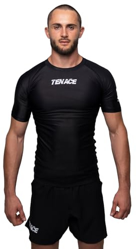 Tenace Maglia Compressione nera Jiu Jitsu Competizione - per allenamento MMA, BJJ, Grappling Rashguard, Nero , M
