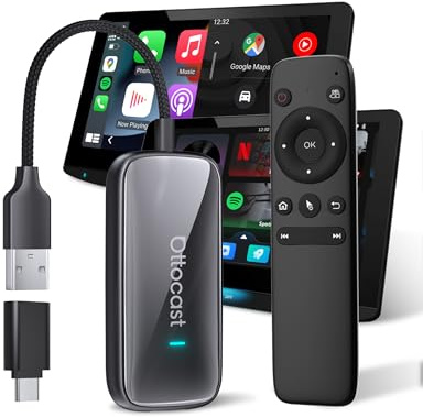 OTTOCAST Play2video Ultra, 2026 Neu Kabelloser CarPlay & Android Auto Adapter mit YouTube, 4GB+32GB Plug & Play 5G Chip, WiFi6, Carplay AI Box für Autos mit kabelgebundenem CarPlay nach 2016
