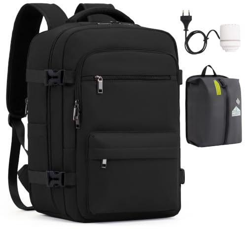 COOLIFE Vakuum Rucksack Handgepäck 40x30x20 Ryanair EasyJet Vakuumpumpe | Abnehmb.Vakuumbeutel, 50% mehrPlatz, Laptopfach 15.6 Zoll, wasserdicht – Geschäftsreise, Büro & Städtetrip für Damen Herren