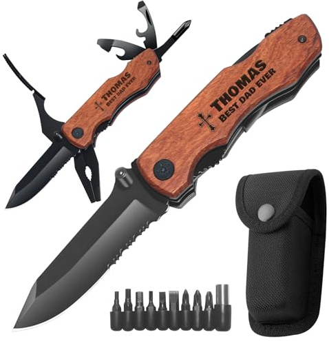 Personalisiertes Klappmesser, 20-in-1-Multifunktions-mit Einem Holzgriff,Taschenmesser für Herren, personalisiertes Geschenk, Geburtstagsgeschenk für Papa, Geschenk für Herren