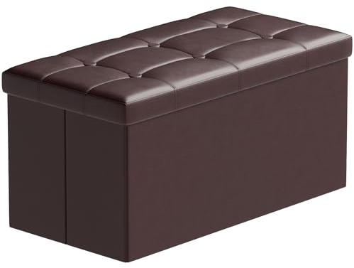 BRIAN & DANY Folding Ottoman Bench Storage Box with Lid, Large Storage Seat Faux Leather Footstool Toy Storage Box, Brown, 80 x 40 x 40 cm
