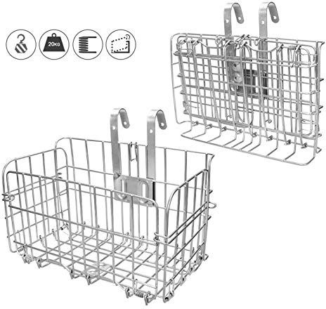 HOMEE Folding Rear Bike Basket - Wire Mesh Detachable Front Bag, Handlebar Basket Rear Hanging Bicycle Bag Cargo Rack for Mountain Bike Accessories Storage Frame （1 Pack）