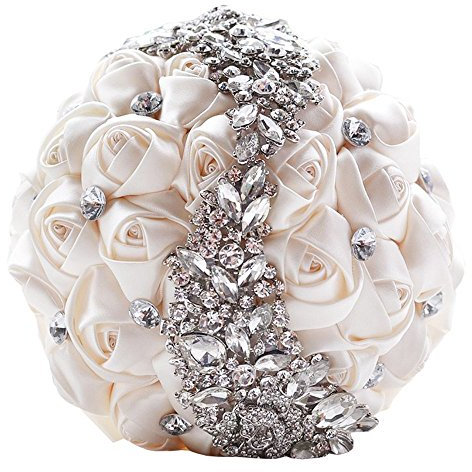 Fouriding Bouquet da Sposa Wedding Bouquet Damigella d'onore Diamante Tenendo il Fiore Raso Spilla Regalo di San Valentino