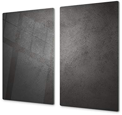 Tabla de cortar decorativa de cristal templado y cubre vitro – Dos en Uno – Resistente a golpes y arañazos – UNA PIEZA (60 x 52 cm) o DOS PIEZAS (30 x 52 cm); D10A Serie Texturas B Concreto Oscuro