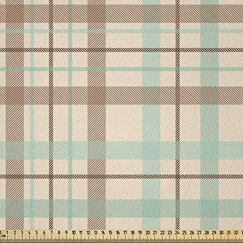 ABAKUHAUS Plaid Microfaser Stoff als Meterware, Schottischer Landhausstil, Deko Basteln Polsterstoff Textilien, 2M (230x200cm), Mintgrün Beige Braun