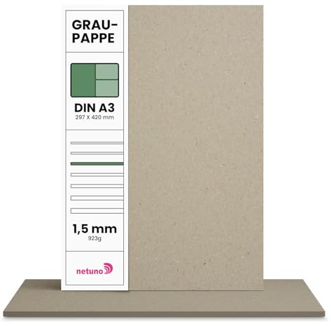 Netuno 20x Graupappe DIN A3 29,7 x 42 cm 923g Graukarton 1,5 mm Buchbinderpappe für Bastelarbeiten Buchbinderarbeiten Kalendergestaltung graue Pappe Buchbinderkarton a3